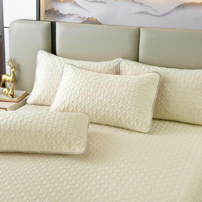 91家纺网 家纺一手货源 找家纺 OL家纺2025新款凉感丝夏被床盖款三件套 柠檬黄