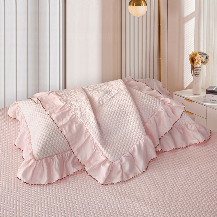 91家纺网 家纺一手货源 找家纺 OL家纺2025新款天丝床盖三件套系列-牡丹 肉桂粉