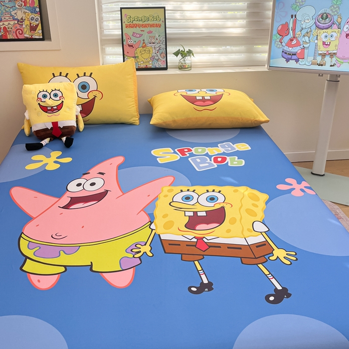 91家纺网 家纺一手货源 找家纺 金爱家2025新款全棉大版单品-床笠 棉单品-蓝蓝海绵宝宝