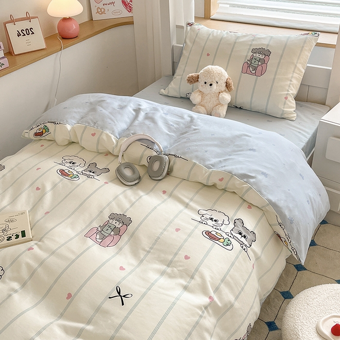 91家纺网 家纺一手货源 找家纺 慕尚家纺 2025新款全棉印花学生三件套套件 书生猫咪