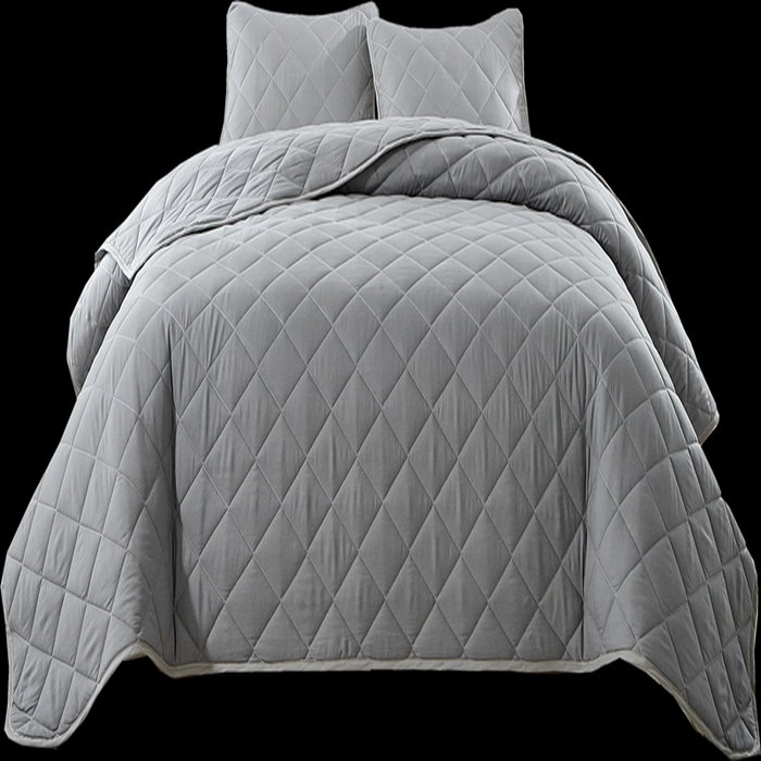 91家纺网 家纺一手货源 找家纺 温宁2025新款跨境外贸专供斜方格床盖 银灰