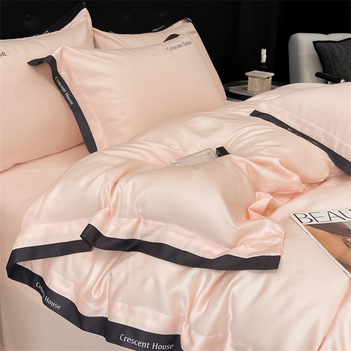 91家纺网 家纺一手货源 找家纺 笙意家纺 2025新款轻奢时尚水洗冰丝四件套-奥芬系列 奥芬-奶油粉