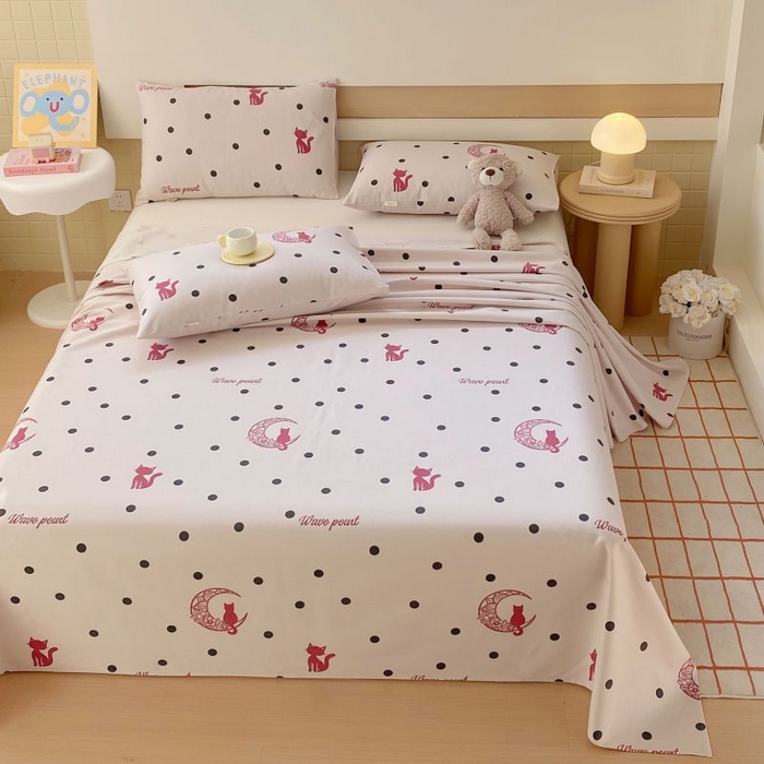 91家纺网 家纺一手货源 找家纺 ME/ERA HOME寐时代 2025新款全棉老粗布床单款三件套 全棉卡通-月亮猫