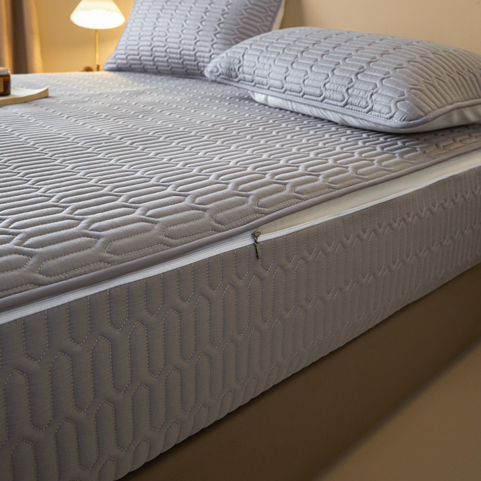 91家纺网 家纺一手货源 找家纺 鑫钰2025新款纯棉全棉六面全包床笠 经典款-全包床笠-灰色