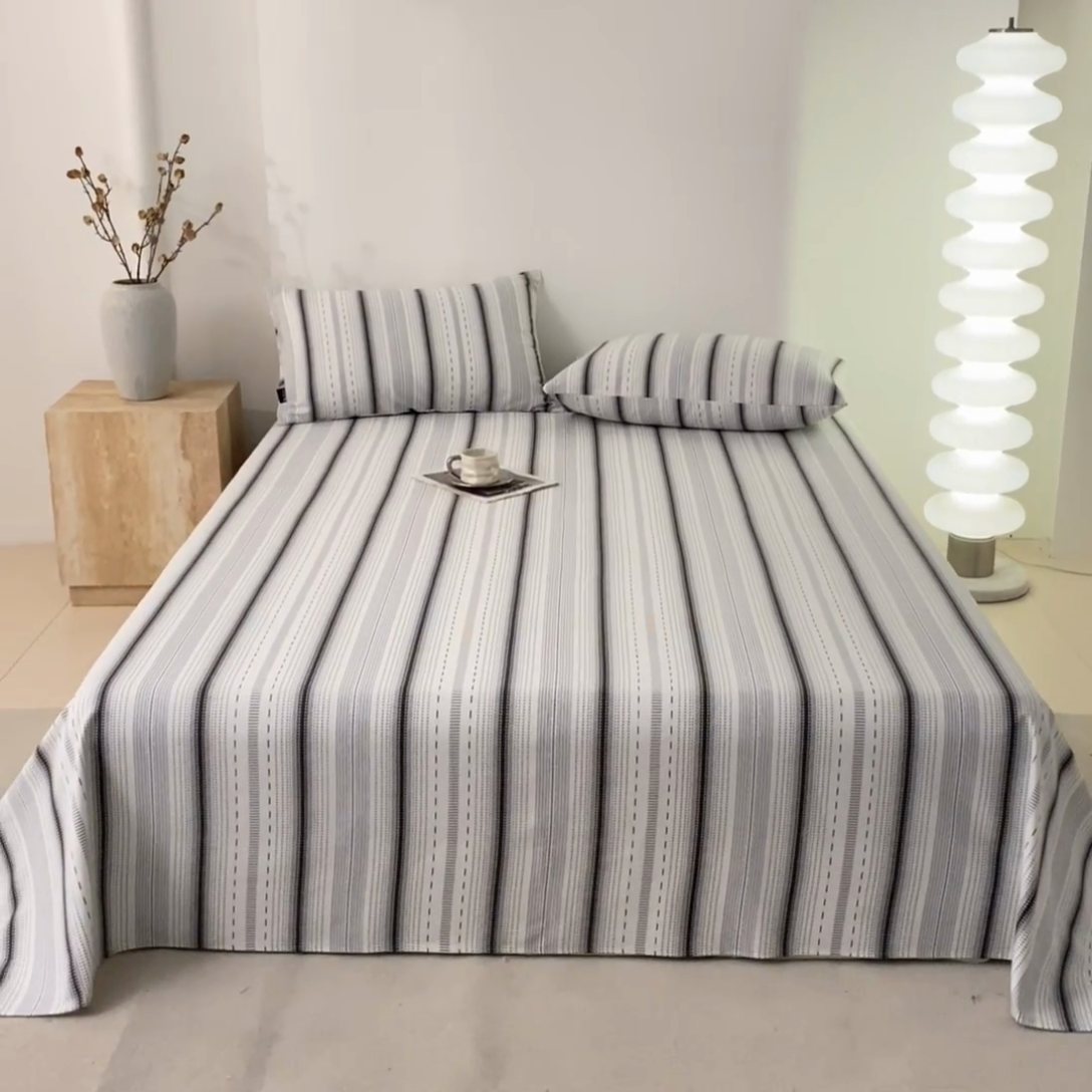 91家纺网 家纺一手货源 找家纺 鑫钰2025新款纯棉全棉老粗布床单--北欧风 莫奈（灰）