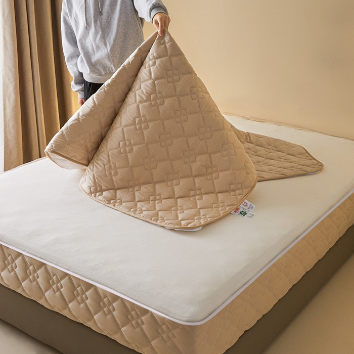 91家纺网 家纺一手货源 找家纺 鑫钰2025新款纯棉全棉六面全包床笠 四方格-全包床笠-卡其