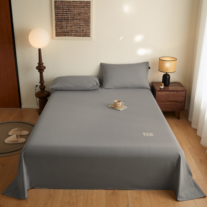 91家纺网 家纺一手货源 找家纺 鑫钰2025新款纯棉全棉老粗布床单--LP纯色系列 烟灰