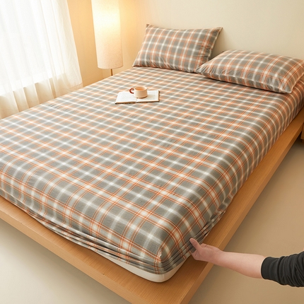 91家纺网 家纺一手货源 找家纺 曼陀罗 2025新款无印风格子床笠 米咖格