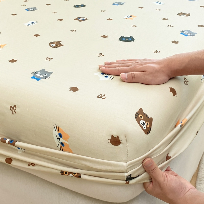 91家纺网 家纺一手货源 找家纺 鑫钰 2025新款全棉有氧双层纱床笠 猫偶