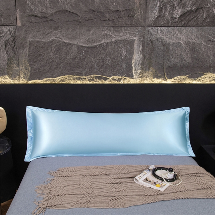 91家纺网 家纺一手货源 找家纺 梦舒羽2025新款防水冰丝纯色双人枕套情侣1.8m枕芯套内胆套 防水冰丝双人枕套-天空蓝