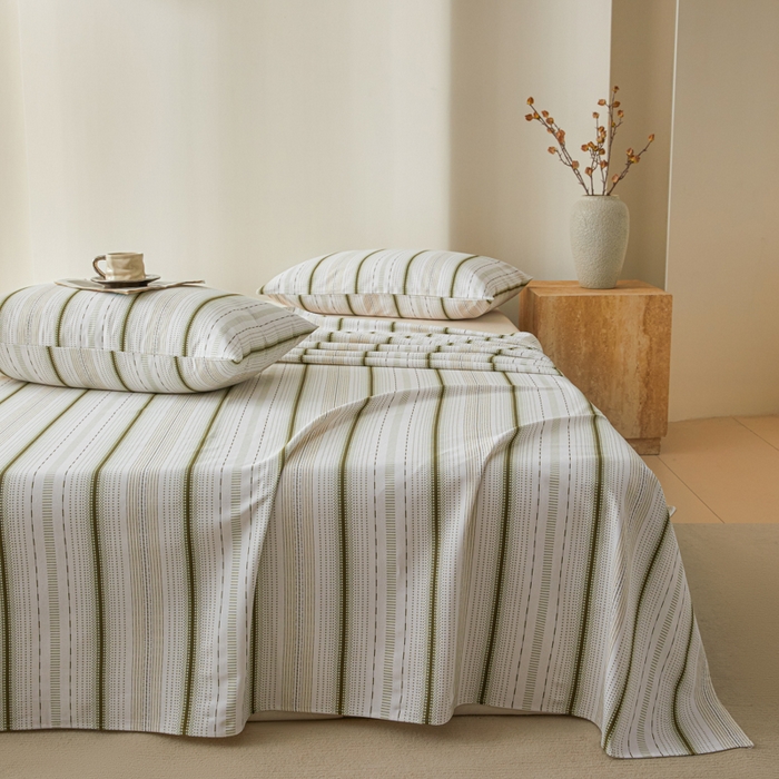 91家纺网 家纺一手货源 找家纺 鑫钰2025新款纯棉全棉老粗布床单--北欧风 莫奈（绿）