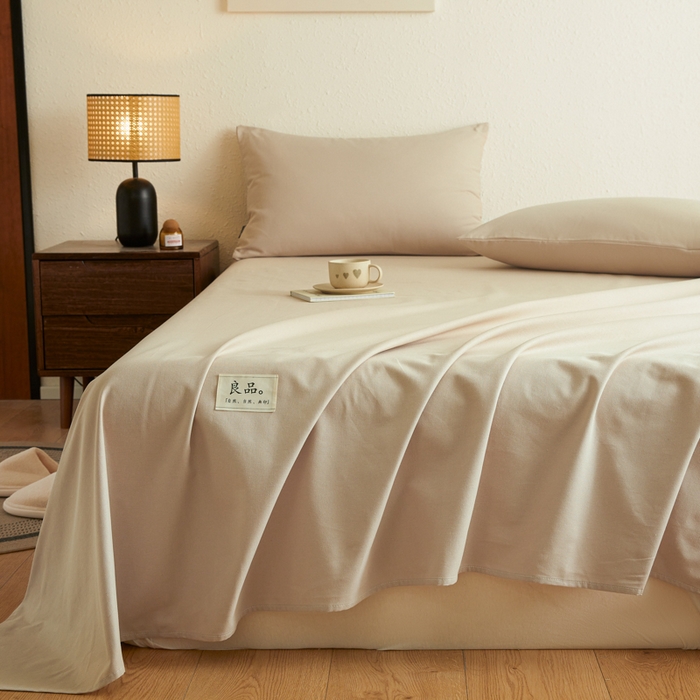 91家纺网 家纺一手货源 找家纺 鑫钰2025新款纯棉全棉老粗布床单--LP纯色系列 卡其