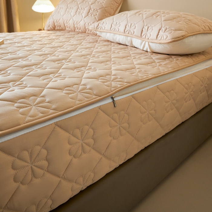 91家纺网 家纺一手货源 找家纺 鑫钰2025新款纯棉全棉六面全包床笠 桃花-全包床笠-卡其