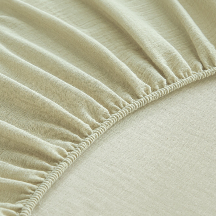 91家纺网 家纺一手货源 找家纺 鑫钰 2025新款A类全棉双棉皱皱纱床笠 淡雅绿