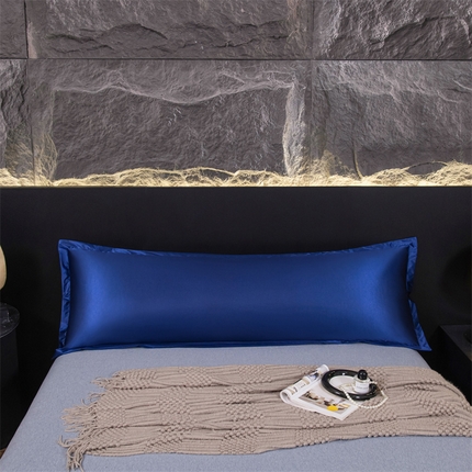 91家纺网 家纺一手货源 找家纺 梦舒羽2025新款防水冰丝纯色双人枕套情侣1.8m枕芯套内胆套 防水冰丝双人枕套-深海蓝