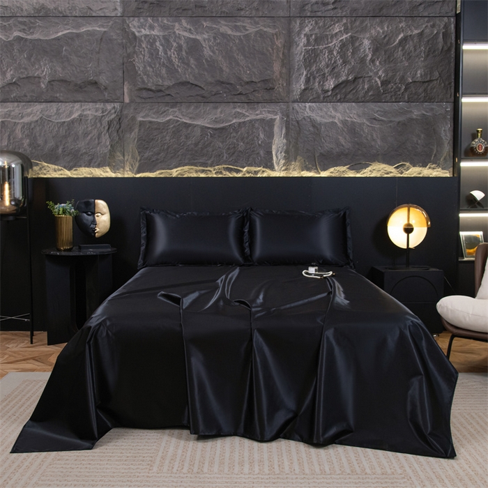 91家纺网 家纺一手货源 找家纺 梦舒羽 2025新款防水冰丝纯色床单凉爽柔顺宿舍双人床单 防水冰丝床单-尊贵黑