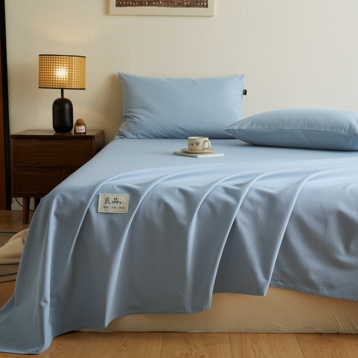 91家纺网 家纺一手货源 找家纺 鑫钰2025新款纯棉全棉老粗布床单--LP纯色系列 浅蓝