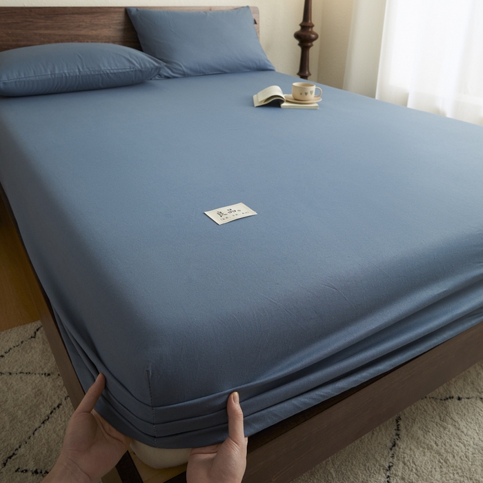 91家纺网 家纺一手货源 找家纺 鑫钰2025新款纯棉全棉老粗布床笠--LP纯色系列 宝蓝