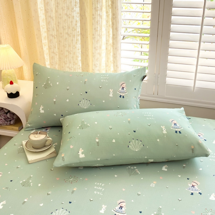 91家纺网 家纺一手货源 找家纺 鑫钰 2025新款全棉有氧双层纱床笠 乐初