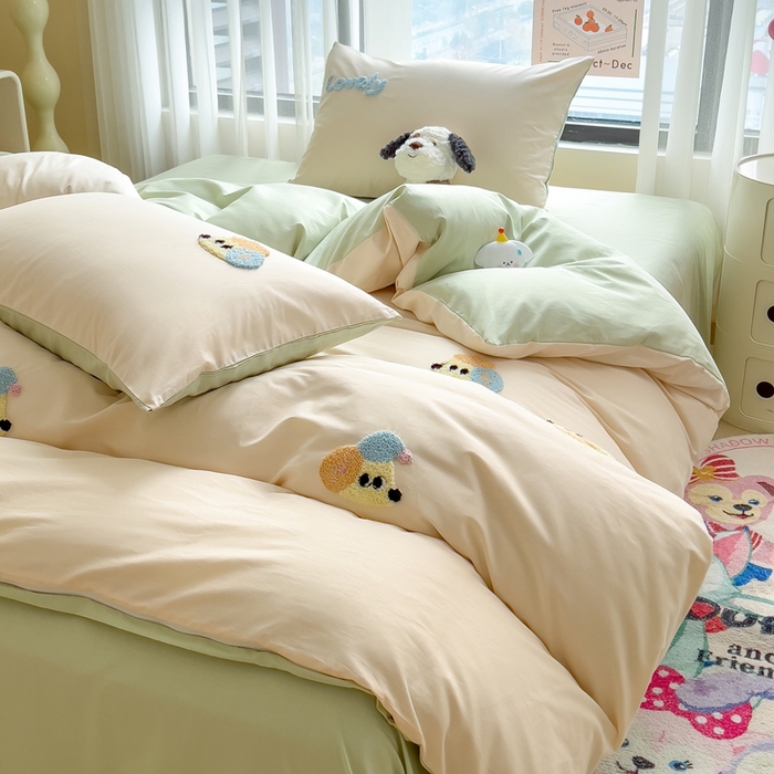 91家纺网 家纺一手货源 找家纺 （总）斯尔顿 2025年新款全棉四件套13372纯棉绣花三件套毛巾绣四件套学生套装NB熊系列