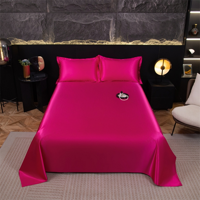 91家纺网 家纺一手货源 找家纺 梦舒羽 2025新款防水冰丝纯色床单凉爽柔顺宿舍双人床单 防水冰丝床单-玫红色