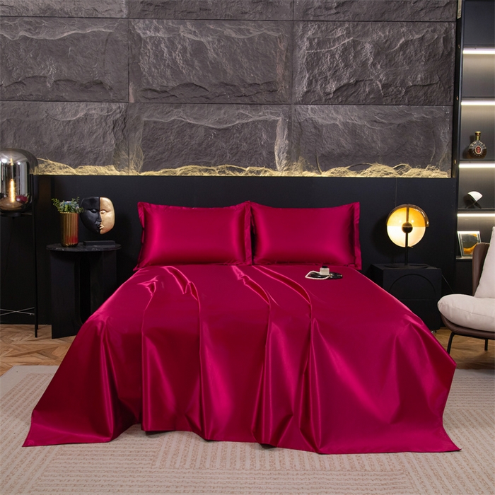 91家纺网 家纺一手货源 找家纺 梦舒羽 2025新款防水冰丝纯色床单凉爽柔顺宿舍双人床单 防水冰丝床单-酒红色