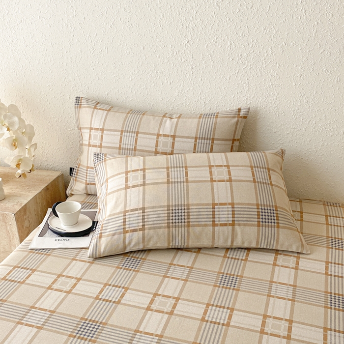 91家纺网 家纺一手货源 找家纺 鑫钰 2025新款老粗布床单床笠系列-格纹系列 格韵咖