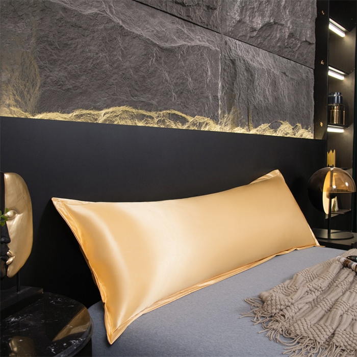 91家纺网 家纺一手货源 找家纺 梦舒羽2025新款防水冰丝纯色双人枕套情侣1.8m枕芯套内胆套 防水冰丝双人枕套-金驼色