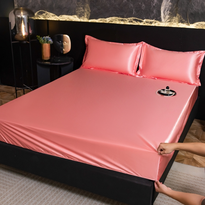 91家纺网 家纺一手货源 找家纺 梦舒羽2025新款防水冰丝纯色床笠凉爽柔顺床垫保护罩 防水冰丝床笠-玉色