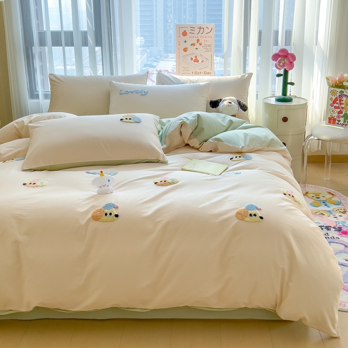 91家纺网 家纺一手货源 找家纺 （总）斯尔顿 2025年新款全棉四件套13372纯棉绣花三件套毛巾绣四件套学生套装NB熊系列