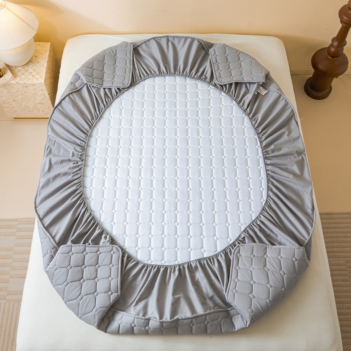 91家纺网 家纺一手货源 找家纺 鑫钰2025新款防水加厚夹棉原棉床笠防滑隔脏床垫套保护罩 简格-绅士灰