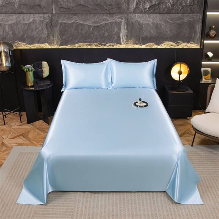 91家纺网 家纺一手货源 找家纺 梦舒羽 2025新款防水冰丝纯色床单凉爽柔顺宿舍双人床单 防水冰丝床单-天空蓝