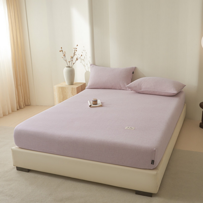 91家纺网 家纺一手货源 找家纺 鑫钰 2025新款A类全棉双棉皱皱纱床笠 香妃紫