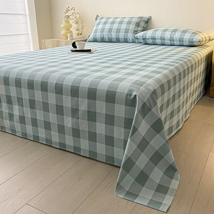 91家纺网 家纺一手货源 找家纺 鑫钰 2025新款老粗布床单床笠系列-格纹系列 青缇格