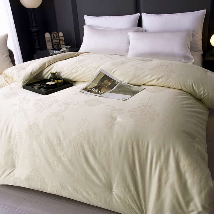 91家纺网 家纺一手货源 找家纺 鑫田家纺 2025新款60s纯棉提花婚庆蚕丝被桑蚕丝长丝春秋被子母被冬被礼品被夏被 黄