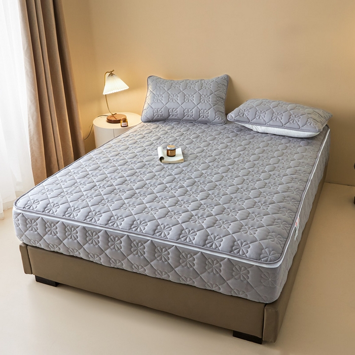 91家纺网 家纺一手货源 找家纺 鑫钰2025新款纯棉全棉六面全包床笠 桃花-全包床笠-灰色