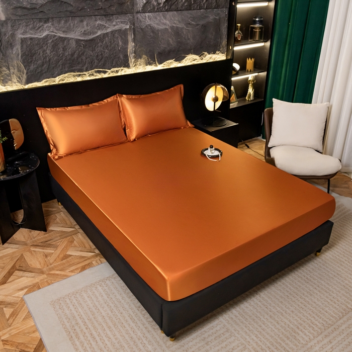 91家纺网 家纺一手货源 找家纺 梦舒羽2025新款防水冰丝纯色床笠凉爽柔顺床垫保护罩 防水冰丝床笠-咖啡