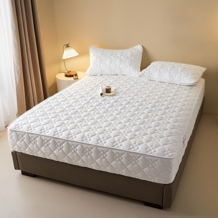 91家纺网 家纺一手货源 找家纺 鑫钰2025新款纯棉全棉六面全包床笠 四方格-全包床笠-白色