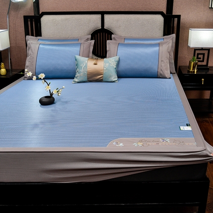 （总）小牛席业 2025新款小千鸟格枫叶款（床笠款）冰丝席冰丝席抗菌席凉席藤席冰藤席冰丝席草席竹席乳胶席凉感豆豆席