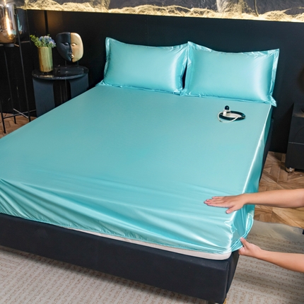 梦舒羽2025新款防水冰丝纯色床笠凉爽柔顺床垫保护罩 防水冰丝床笠-水蓝色