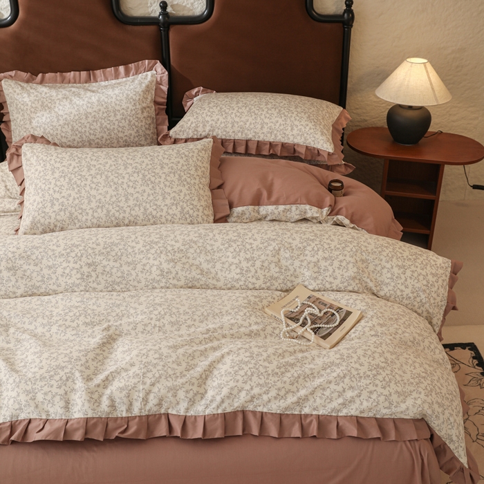 91家纺网 家纺一手货源 找家纺 简宜2025新款荷叶双层纯棉边四件套 素雅芳菲-荷叶边