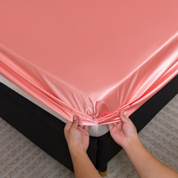 91家纺网 家纺一手货源 找家纺 梦舒羽2025新款防水冰丝纯色床笠凉爽柔顺床垫保护罩 防水冰丝床笠-玉色