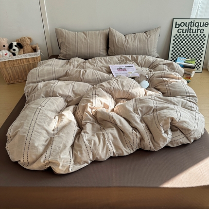 91家纺网 家纺一手货源 找家纺 蜜宿2025新款全棉色织提花四件套-清梦星河系列 清梦星河-咖