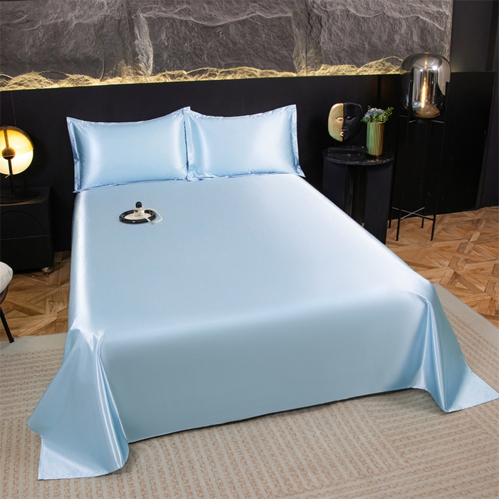 91家纺网 家纺一手货源 找家纺 梦舒羽 2025新款防水冰丝纯色床单凉爽柔顺宿舍双人床单 防水冰丝床单-天空蓝