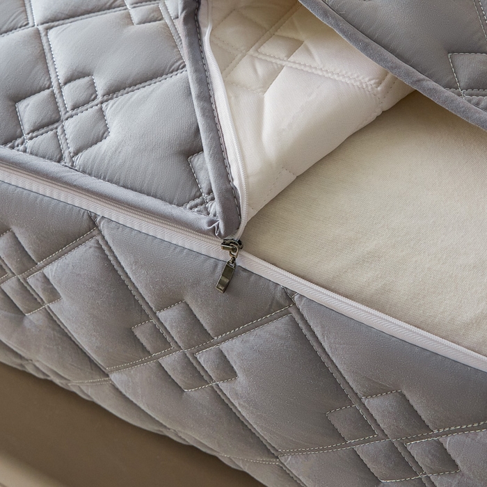 91家纺网 家纺一手货源 找家纺 鑫钰2025新款纯棉全棉六面全包床笠 四方格-全包床笠-灰色