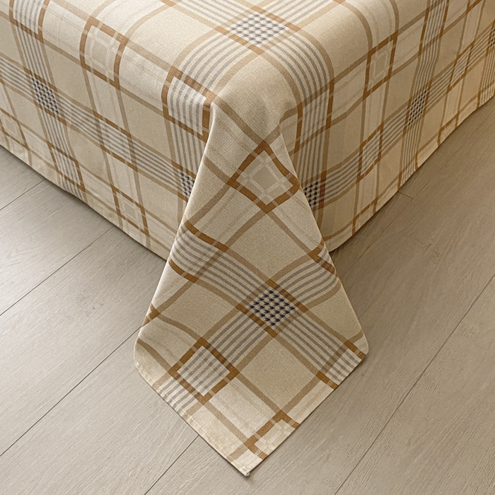 91家纺网 家纺一手货源 找家纺 鑫钰 2025新款老粗布床单床笠系列-格纹系列 格韵咖