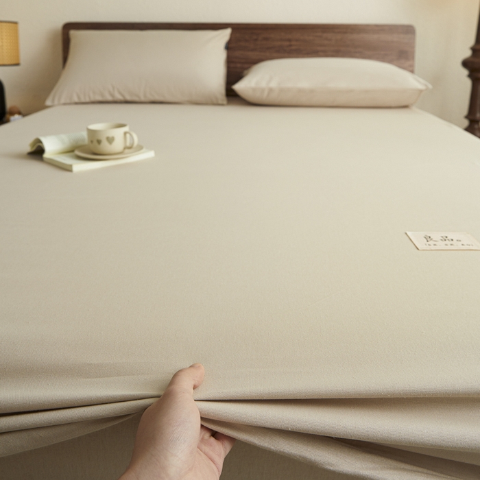 91家纺网 家纺一手货源 找家纺 鑫钰2025新款纯棉全棉老粗布床笠--LP纯色系列 卡其