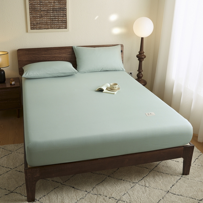 91家纺网 家纺一手货源 找家纺 鑫钰2025新款纯棉全棉老粗布床笠--LP纯色系列 川青