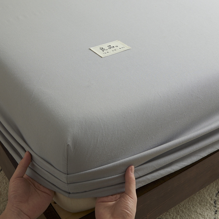 91家纺网 家纺一手货源 找家纺 鑫钰2025新款纯棉全棉老粗布床笠--LP纯色系列 烟灰