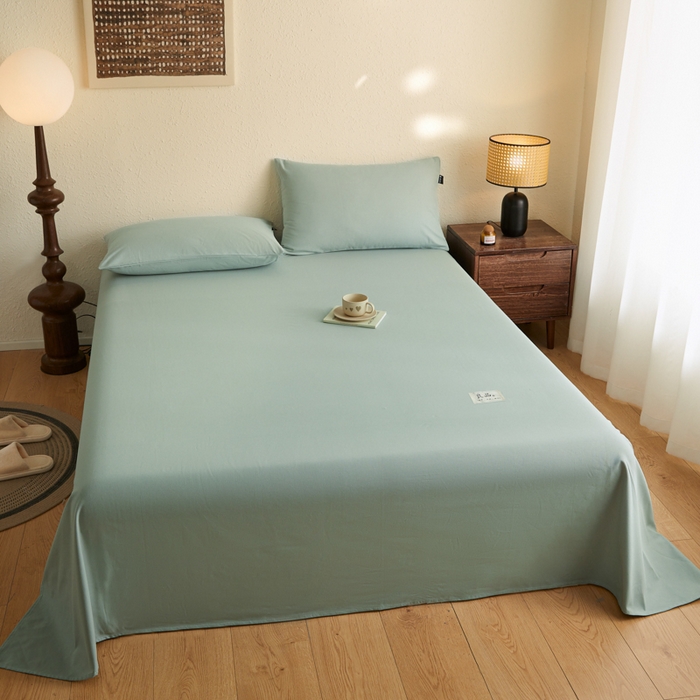 91家纺网 家纺一手货源 找家纺 鑫钰2025新款纯棉全棉老粗布床单--LP纯色系列 川青